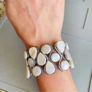 JUDITH JACK 3 ROW WIDE PANEL PEARL, MARCASITE, CZ STERLING SILVER BRACEL…